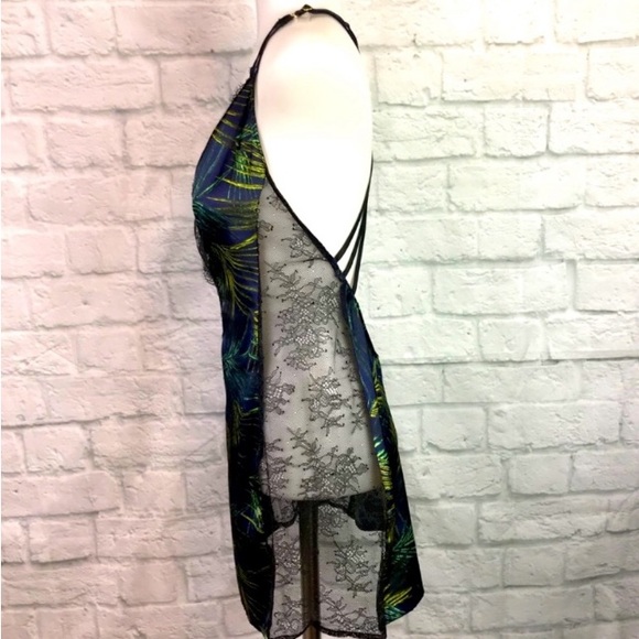 NWOT Victoria’s Secret Navy Palm Leaf Lace Silky Nightie Chemise Slip - Picture 5 of 8